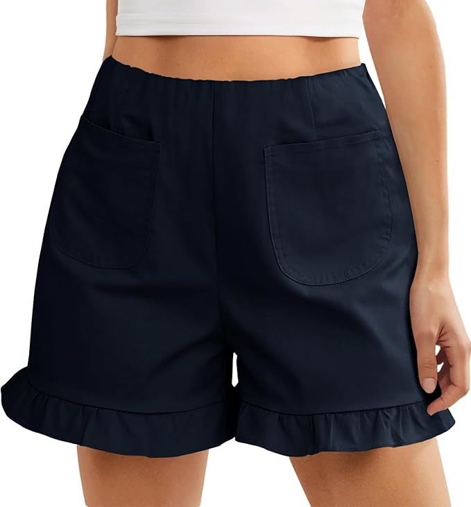 Cicy Bell Womens Summer Ruffle Shorts High Waisted Straight Leg Cotton Short Pants Casual Dressy ... | Amazon (US)