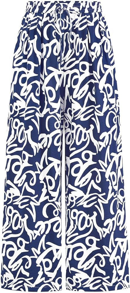 PRETTYGARDEN Womens Pants Elastic Waist Floral Lightweight Palazzo Pants for Women Casual Lounge ... | Amazon (US)