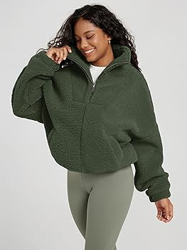 ODODOS Women's Sherpa Fleece Half-Zip Pullover - Cozy Warm Long Sleeve Sweatshirt Cinchable Outer... | Amazon (US)