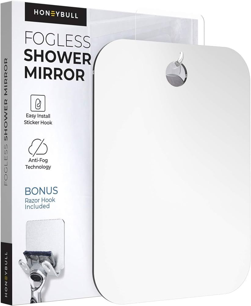 HONEYBULL Fogless Shower Mirror with Razor Holder - Large 8x10in Anti Fog Flat Mirror for Shaving... | Amazon (US)