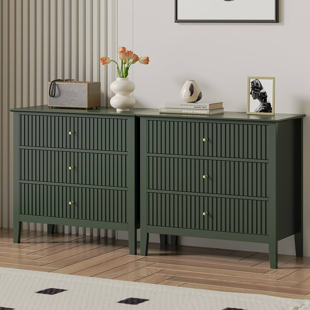 RoyalCraft Green Fluted 3 Drawer Dresser Set of 2, 32 inch Wide Dresser Nightstand for Bedroom, M... | Amazon (US)
