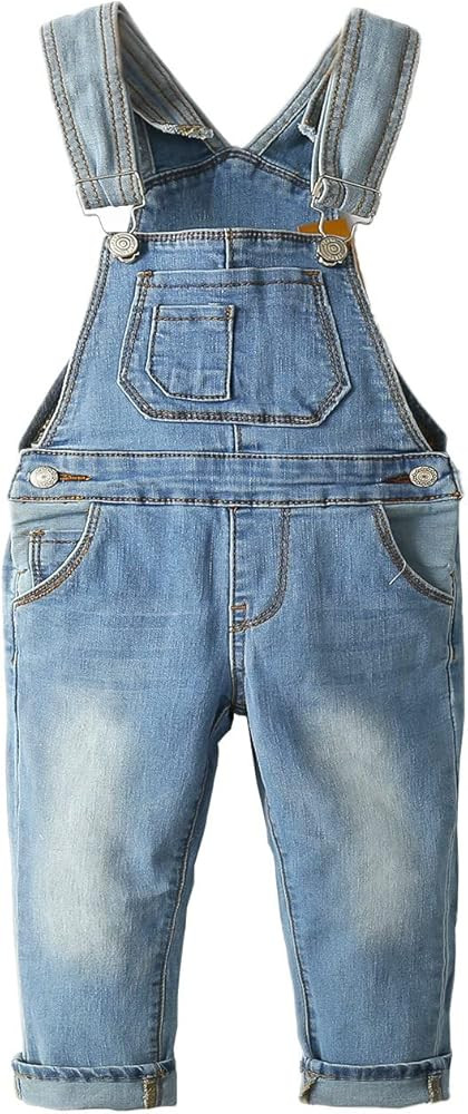 KIDSCOOL SPACE Baby Toddler 2 Buttons Adjustable Straps Fashion Jean Overall | Amazon (US)