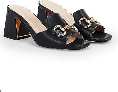 gihubafuil Women's Sandals Peep Toe Slides Chunky Heel Mules Single Band Comfort Slip-on Shoes wi... | Amazon (US)