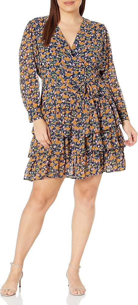 KENDALL + KYLIE Women's Regular V Neck Tiered Ruffle Dress | Amazon (US)