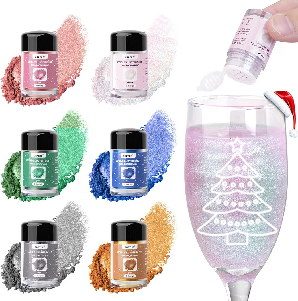 CRPTHE 6 Colors Luster Dust Edible Set, Edible Glitter for Drinks, Food Grade Glitter Shimmer Spr... | Amazon (US)