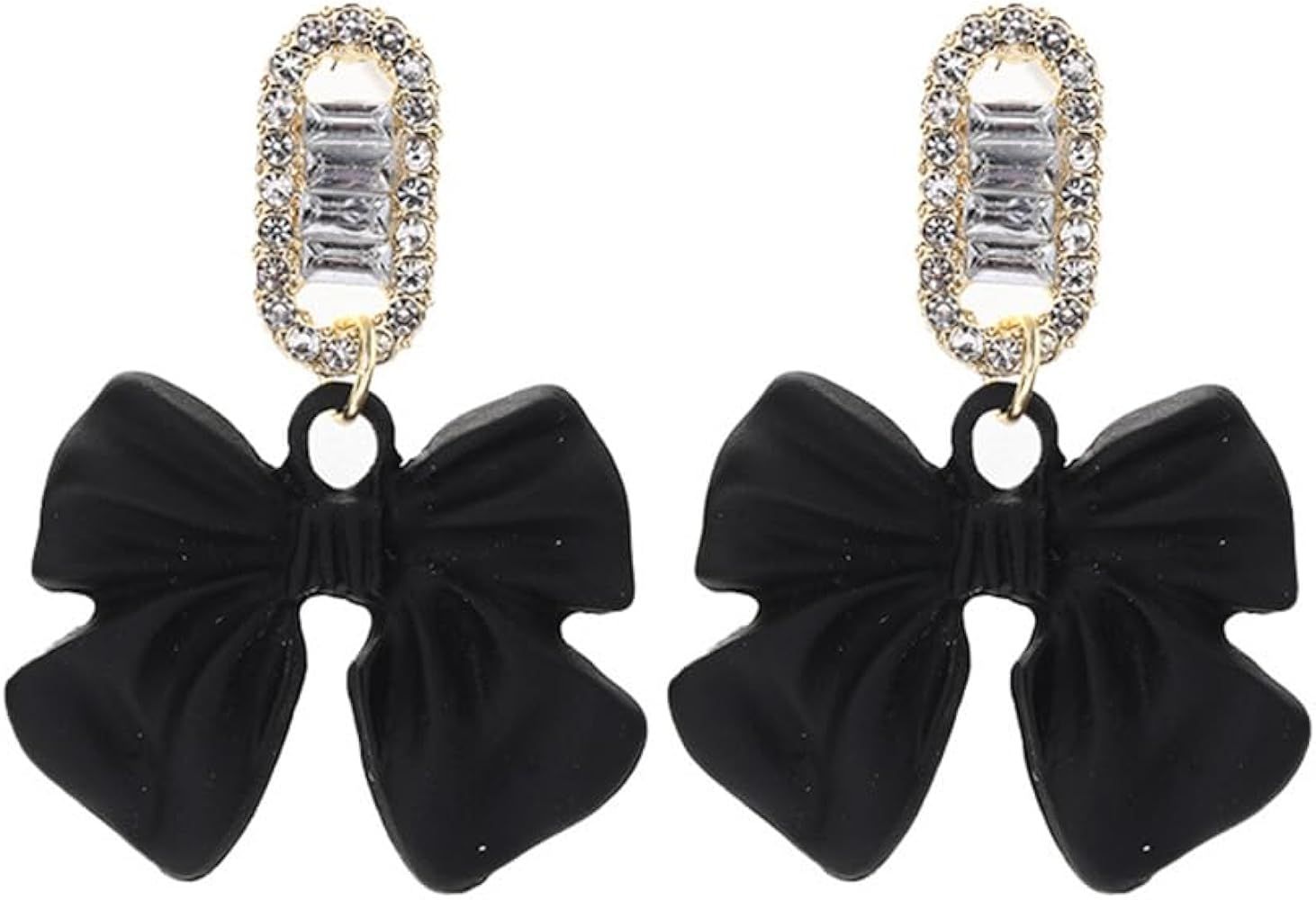 CZ Black Bow Knot Stud Earrings for Women Girls Crystal Acrylic Dangle Drop Earrings Wedding Stud... | Amazon (US)