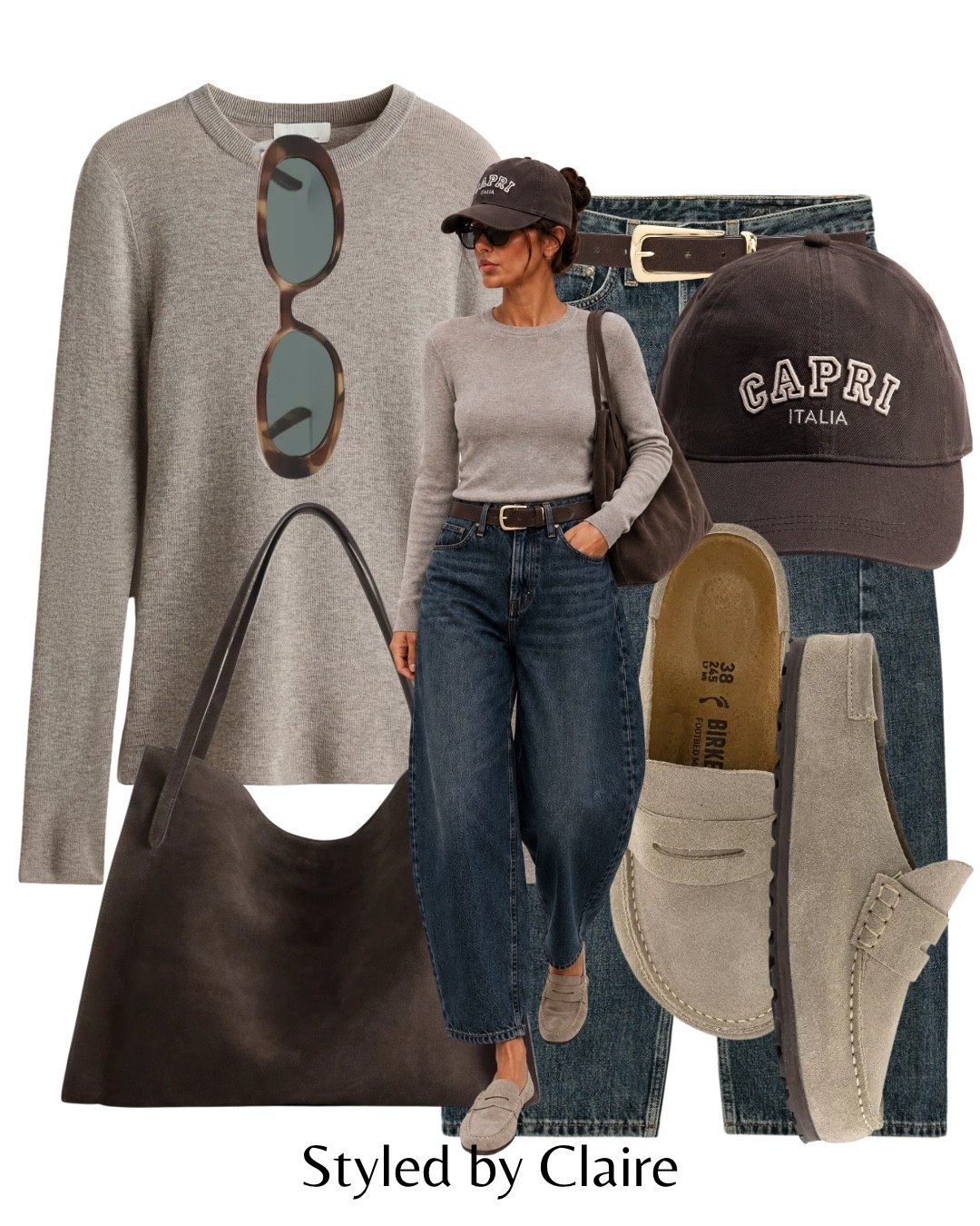 TRANSITIONAL STYLING🍂
Tags: H&M cashmere fine knit long sleeve cap barrel jeans mid waist Zara suede tote bag Birkenstock Naples belt sunglasses revolve fashion cool girl autumn inspo outfit ideas capsule wardrobe elevated basics style

#LTKstyletip #LTKautumn #LTKjeans