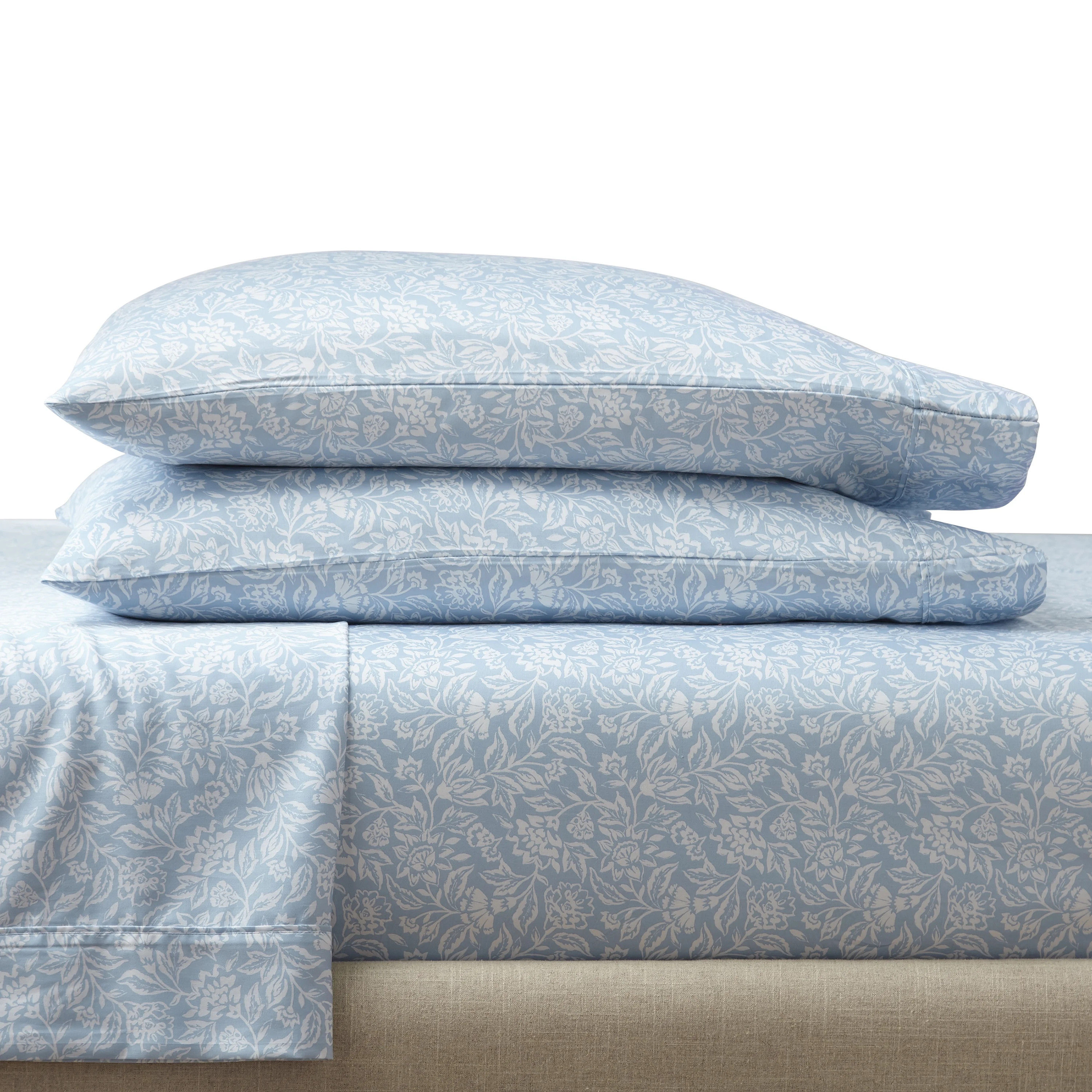 Better Homes & Gardens 4-Piece 300 Thread Count Floral Blue Water Cotton Sateen Bed Sheet Set, Qu... | Walmart (US)
