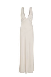 Nadia Maxi Satin Dress With Back Cowl - Silver | MESHKI US