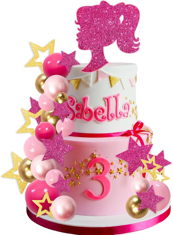 MEMOVAN 36pcs Hot Pink Cake Toppers, Girl Theme Decorations with Balls & Shiny Stars for Baby Sho... | Amazon (US)