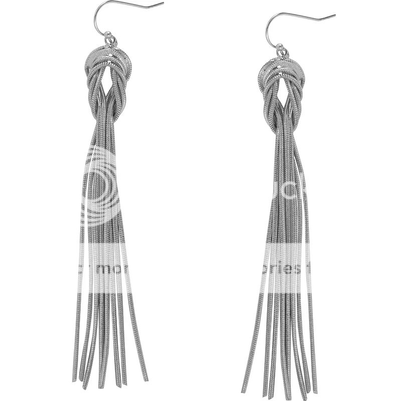 Knotted Tassel Dangles Long Nautical Love Knot Shiny Snake Chain Fringe Earrings In Silver-tone | Humble Chic (NY)