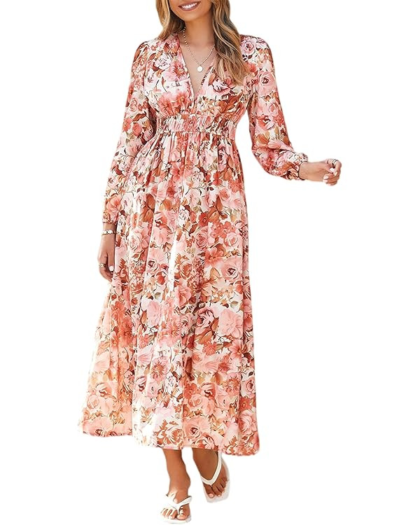 Women's Long Sleeve Floral Maxi Dress Summer Wedding Guest Dress | Amazon (US)