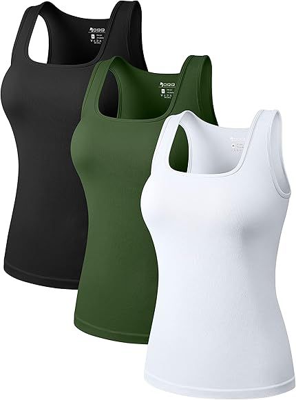 OQQ Women's 3 Piece Tops Square Neck Stretch Fitted Layer Tee Shirts Sleeveless Tank Tops | Amazon (US)