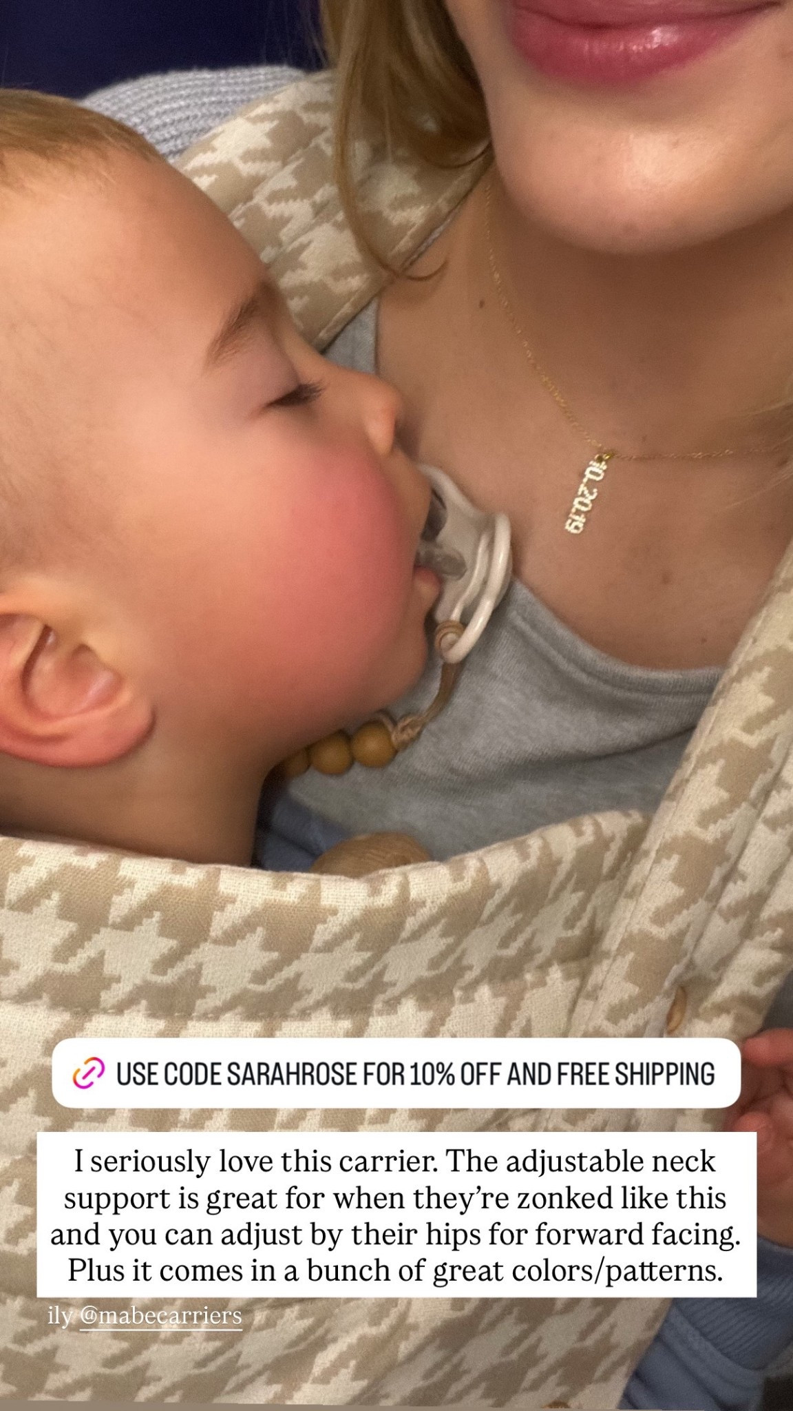Mabe Baby Carrier
Use code SARAHROSE for 10% off 
Available in multiple patterns 
Custom date tiny tags necklace 

#LTKootd #LTKBaby