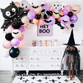 HPWF Halloween Baby Shower Decorations for Girl, Pink Purple Black Halloween Balloon Garland Arch... | Amazon (US)