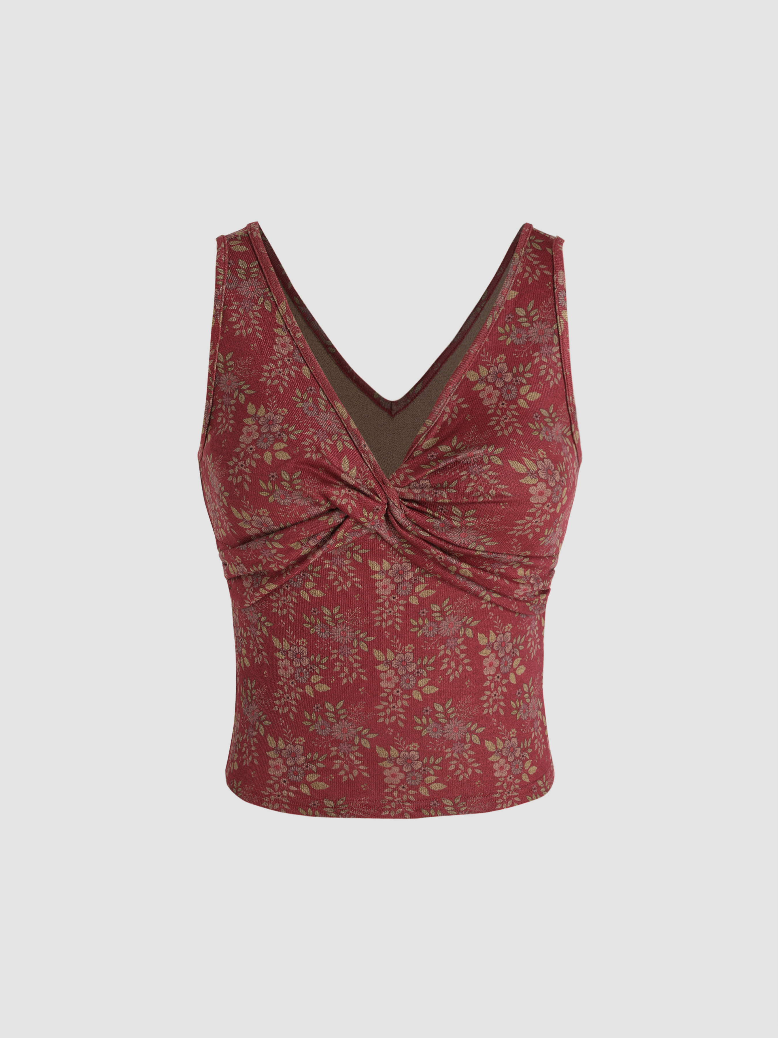 Jersey Jersey V-neck Floral Twist Crop Top  For Date Outdoor Vacation Holiday | Cider
