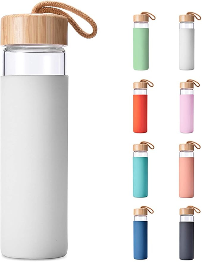 Yomious 20 Oz Borosilicate Glass Water Bottle with Bamboo Lid and Silicone Sleeve – BPA Free | Amazon (US)