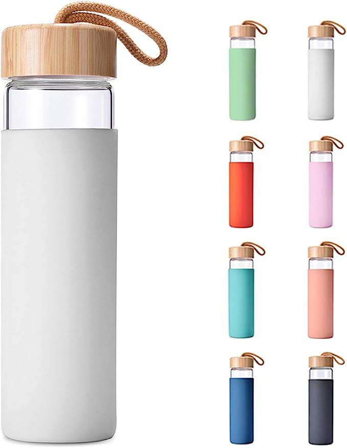 Yomious 20 Oz Borosilicate Glass Water Bottle with Bamboo Lid and Silicone Sleeve – BPA Free | Amazon (US)