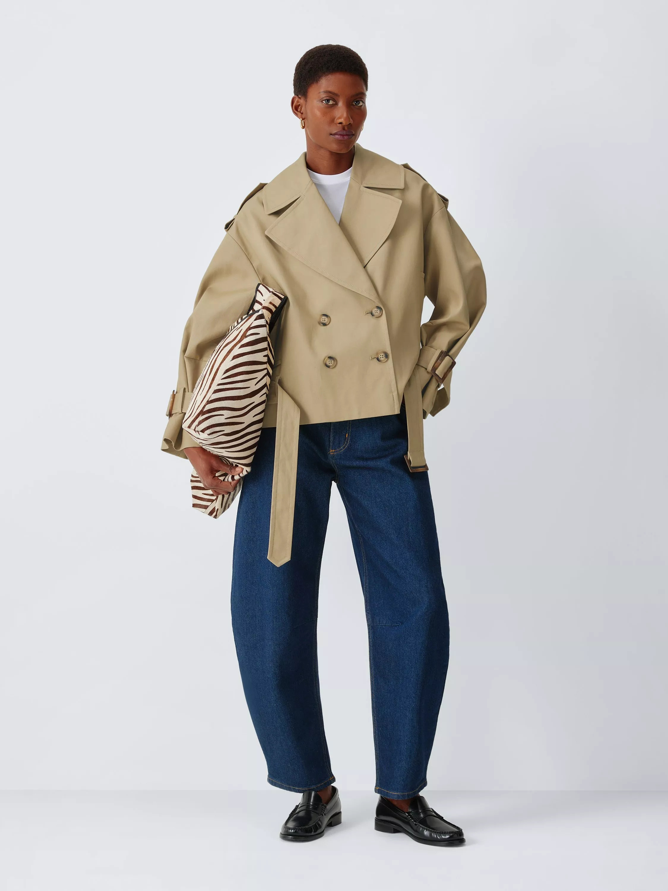 John Lewis Double Breasted Short Trench Coat, Natural | John Lewis (UK)