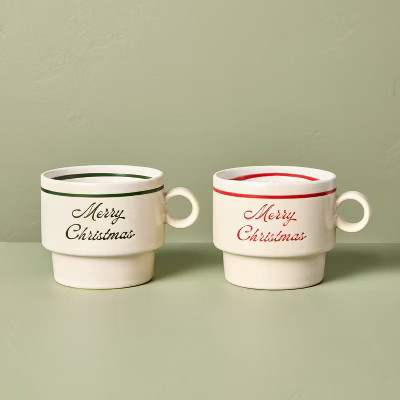Set of 2 14.5oz 'Merry Christmas' Holiday Mug Green/Red - Hearth & Hand™ with Magnolia | Target