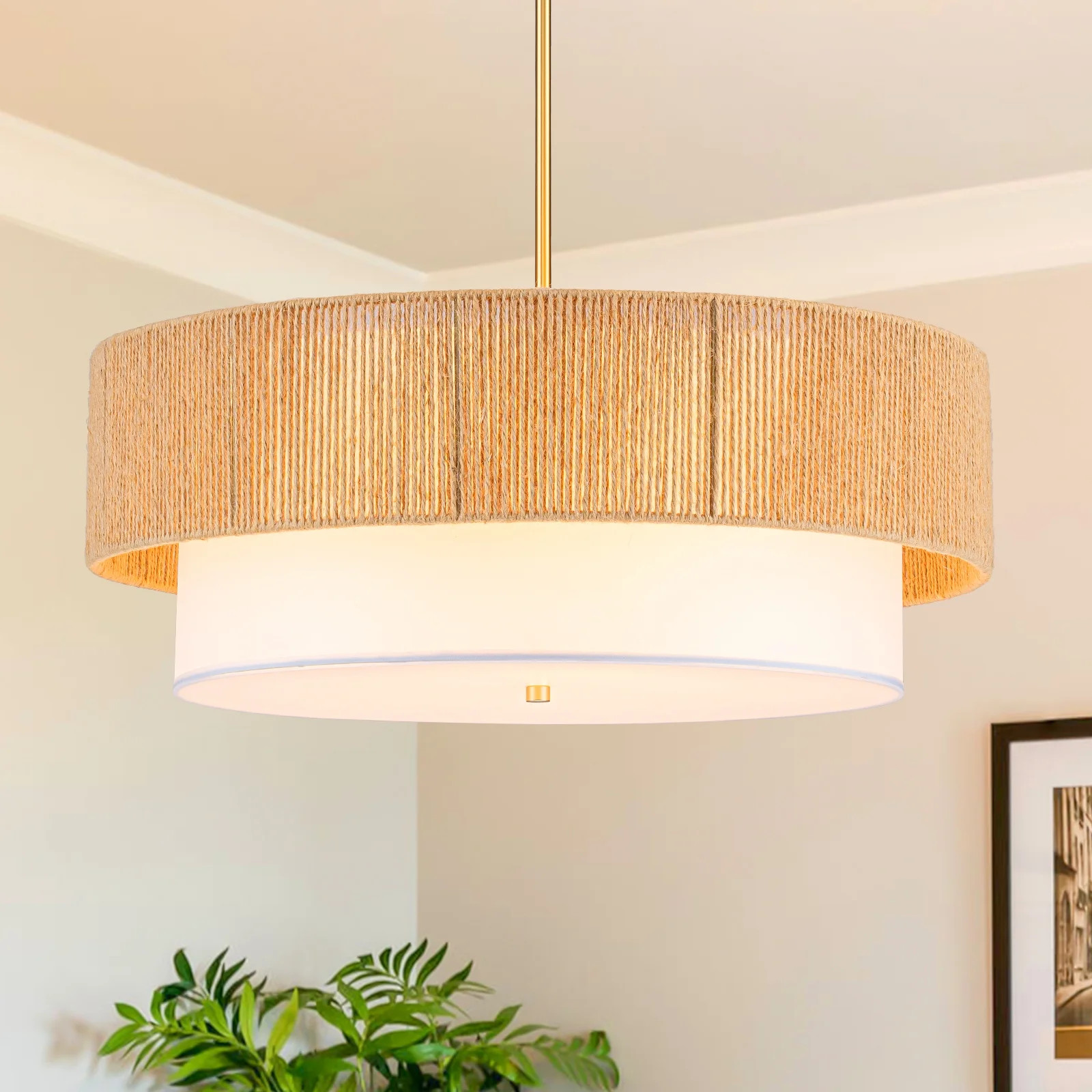 Bohemian Rattan Farmhouse Chandelier 3-Light Dimmable 18 Inch | Walmart (US)