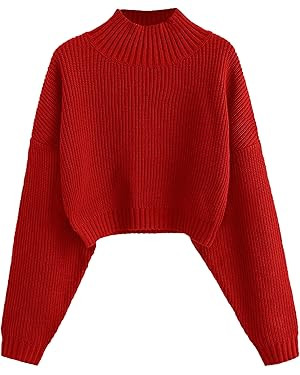 ZAFUL Women's Cropped Turtleneck Sweater Lantern Sleeve Ribbed Knit Pullover Sweater Jumper | Amazon (US)