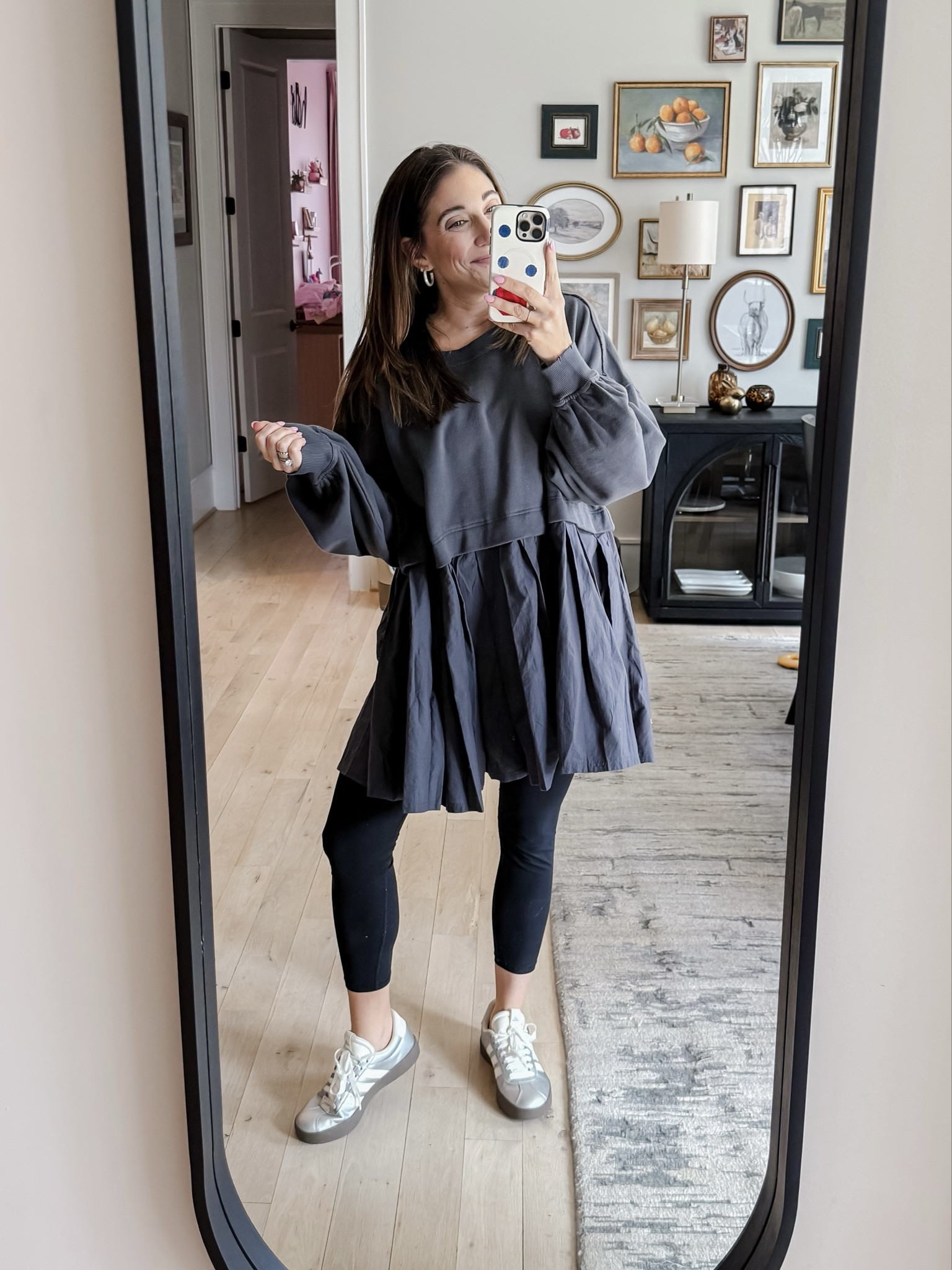 What I wore for errands and a lunch date with CC at CFA! I love these FP dresses but I always feel like I’m going to flash ppl if the wind blows wrong so leggings were thrown on the complete the look 
Dress M (suuuuuuper oversized!) / Leggings M / Sneakers tts 

#LTKMidsize #LTKootd #LTKgrwm