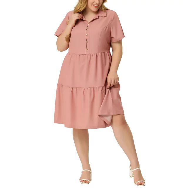 Agnes Orinda Women's Plus Size Babydoll Short Sleeves Tiered Denim Shirt Dress - Walmart.com | Walmart (US)