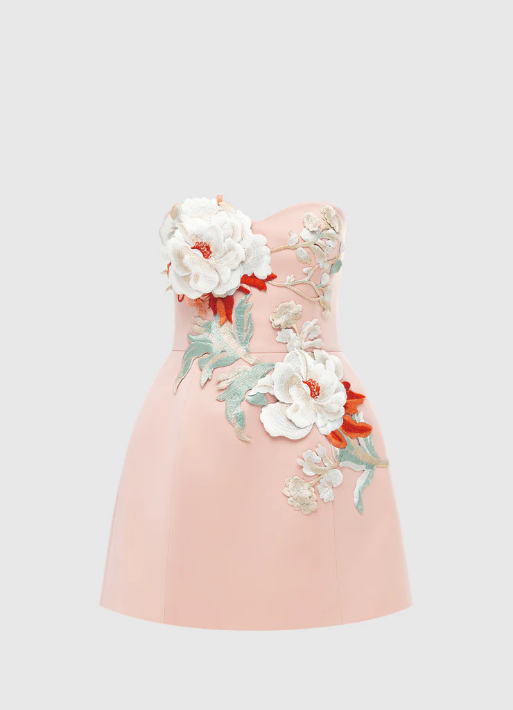 Rosario Appliqué Bustier Mini Dress - Peony Print | LEO LIN