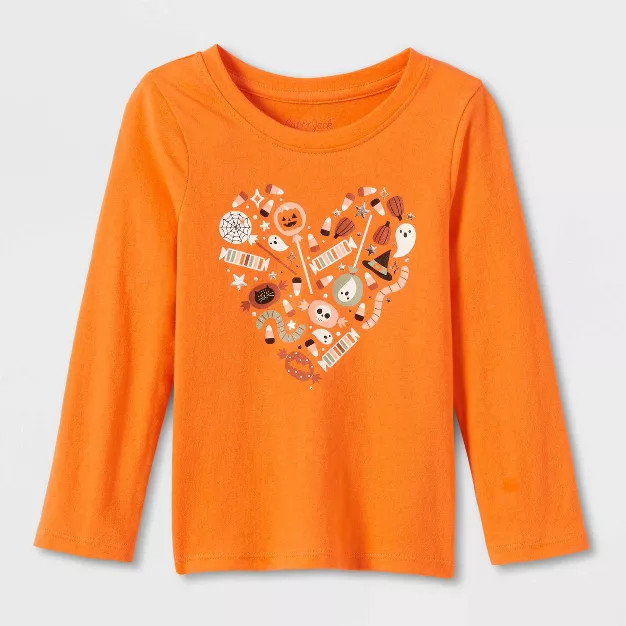 Toddler Girls' Halloween Heart Long Sleeve Graphic T-Shirt - Cat & Jack™ Orange | Target