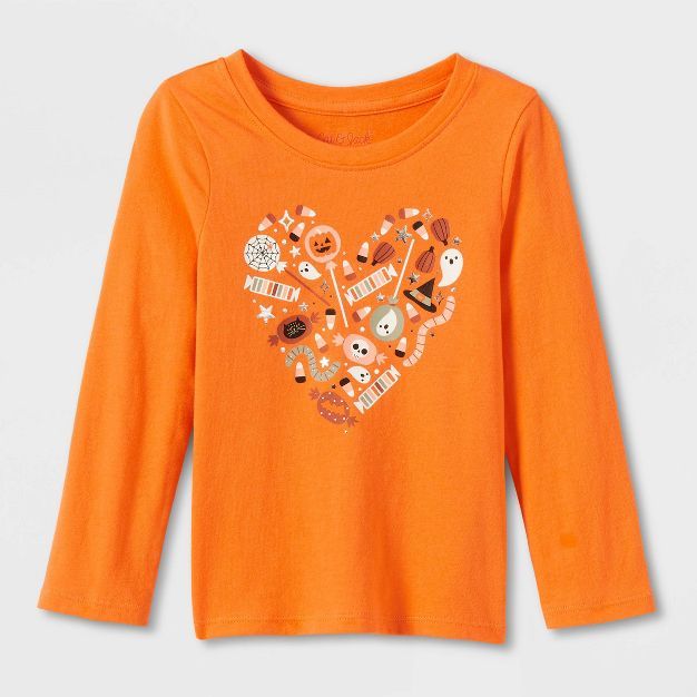 Toddler Girls' Halloween Heart Long Sleeve Graphic T-Shirt - Cat & Jack™ Orange | Target