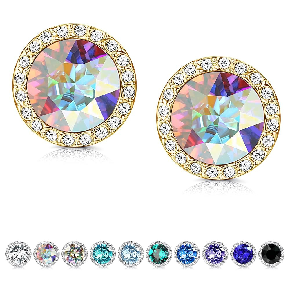 KesaPlan Sterling Silver Crystals Stud Earrings for Women, Made of Austria Crystals, Round-Cut Rh... | Amazon (US)