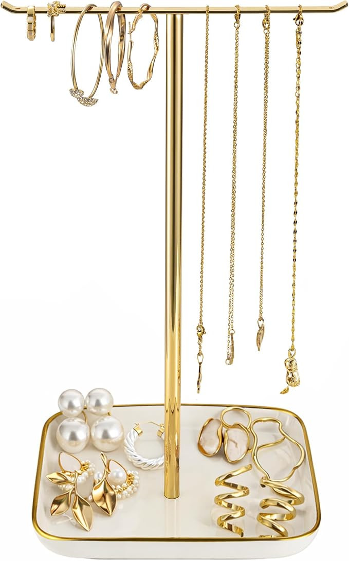 Jewelry Holder Stand with Ceramic Base: 12" Tall Necklace Organizer Rack, Tree Design Display Sto... | Amazon (US)