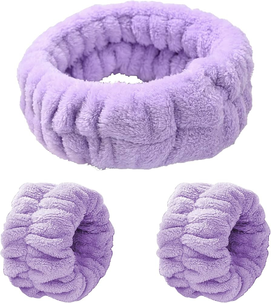 AEGYPIUS Face Wash Headband and Wristband Set, 3 Pcs Purple Soft Skincare Headband and Wristband ... | Amazon (US)