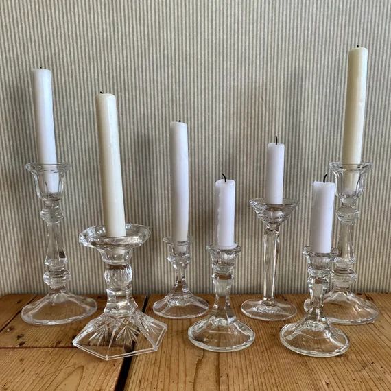 Vintage Glass & Crystal Candlestick Holders | Etsy (US)