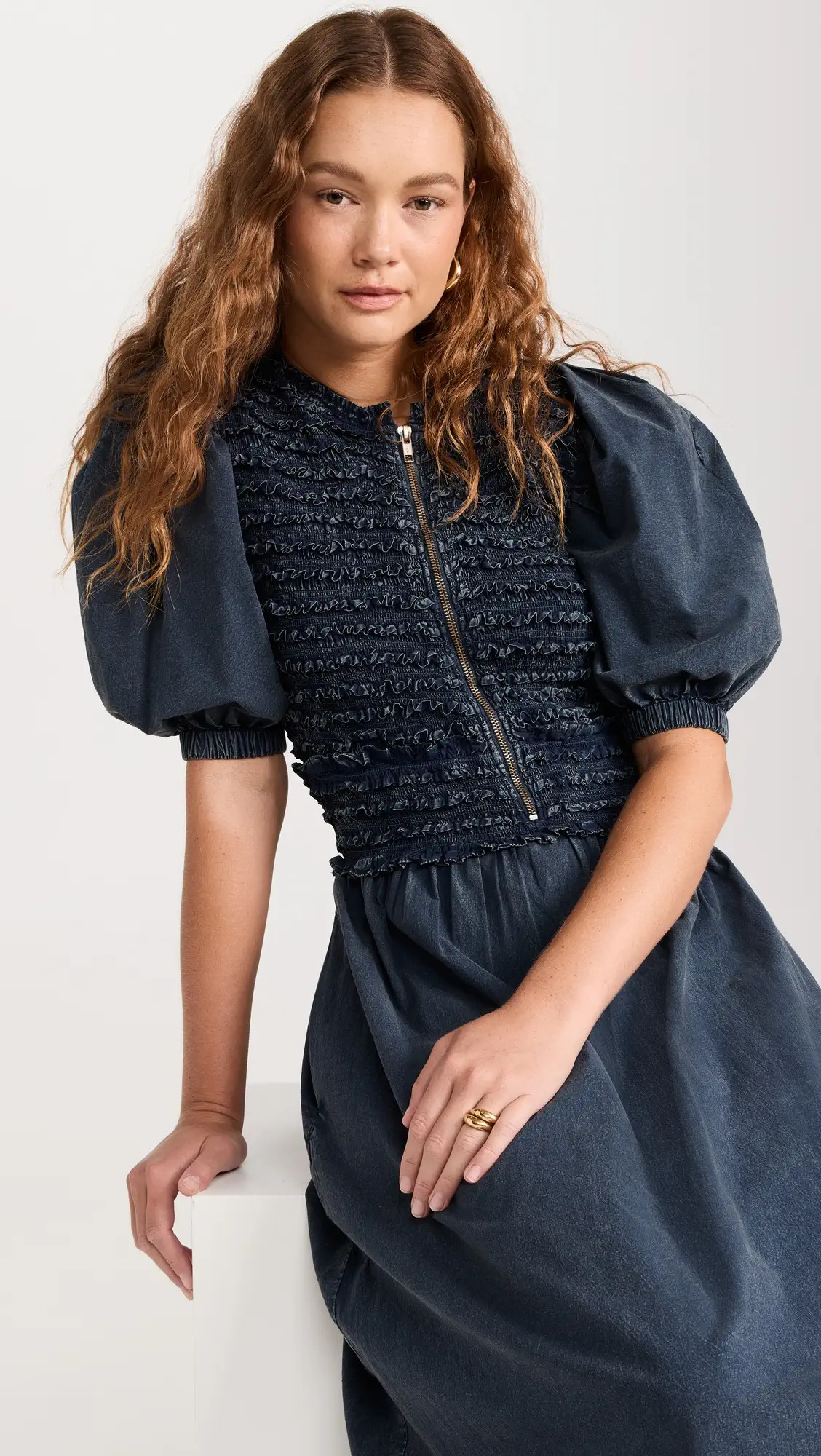 Sea Tilde Cotton Puff Sleeve Zip Front Dress | Shopbop | Shopbop