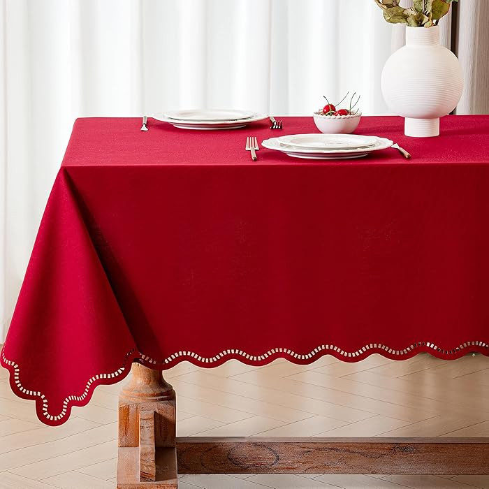 Rectangle Tablecloth Linen Textured Waterproof & Stain Resistant Table Cloth Decorative Scalloped... | Amazon (US)