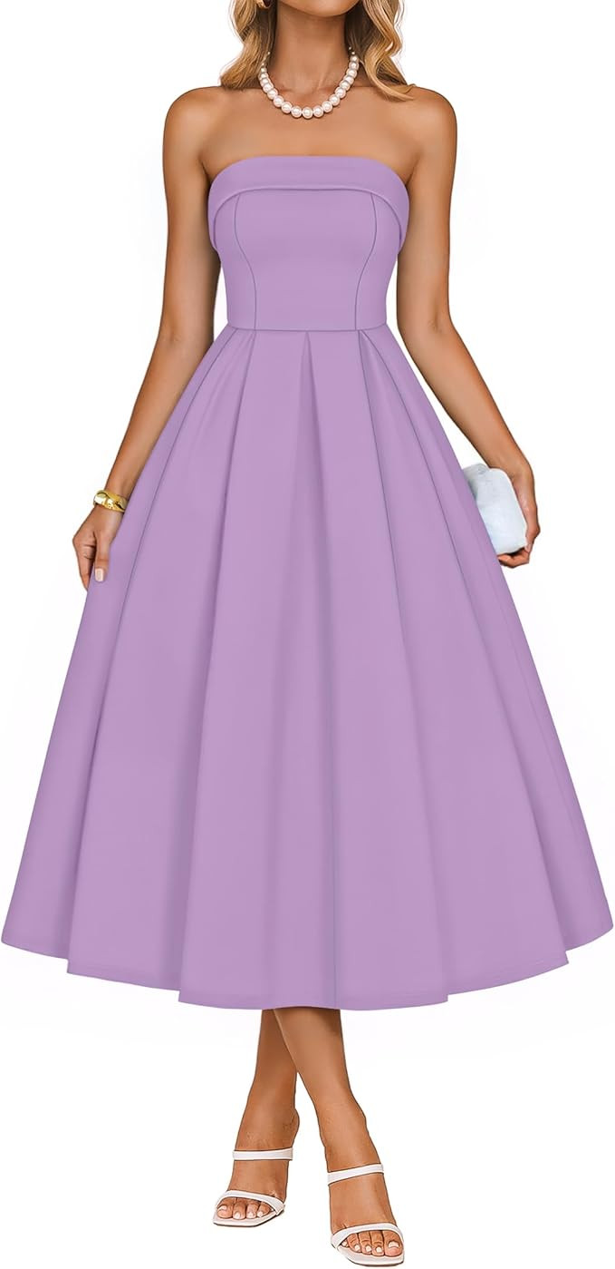 ZESICA Women's Summer Strapless Cocktail Dresses 2026 Elegant Off Shoulder Flowy A Line Wedding G... | Amazon (US)