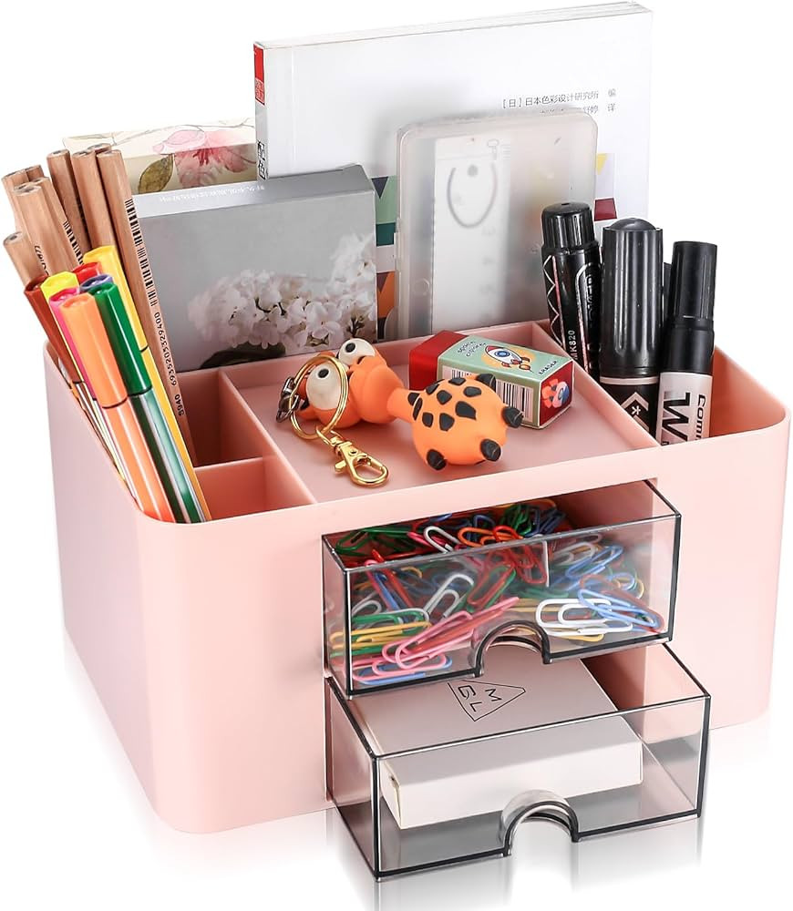 Desk Organiser Drawers, Desk Organiser with Drawer, Office Desk Supplies Organizer, Plastic Table... | Amazon (UK)
