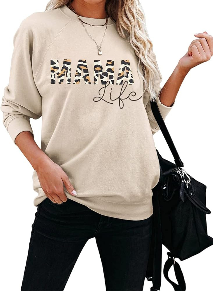 Mama Life Sweatshirt Women Leopard Print T Shirt Mom Mode Lightweight Pullover Blouse Mother Gift... | Amazon (US)