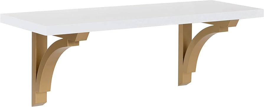 Kate and Laurel Corblynd Traditional Wood Wall Shelf, 24 inches, White with Gold Corbels | Amazon (US)