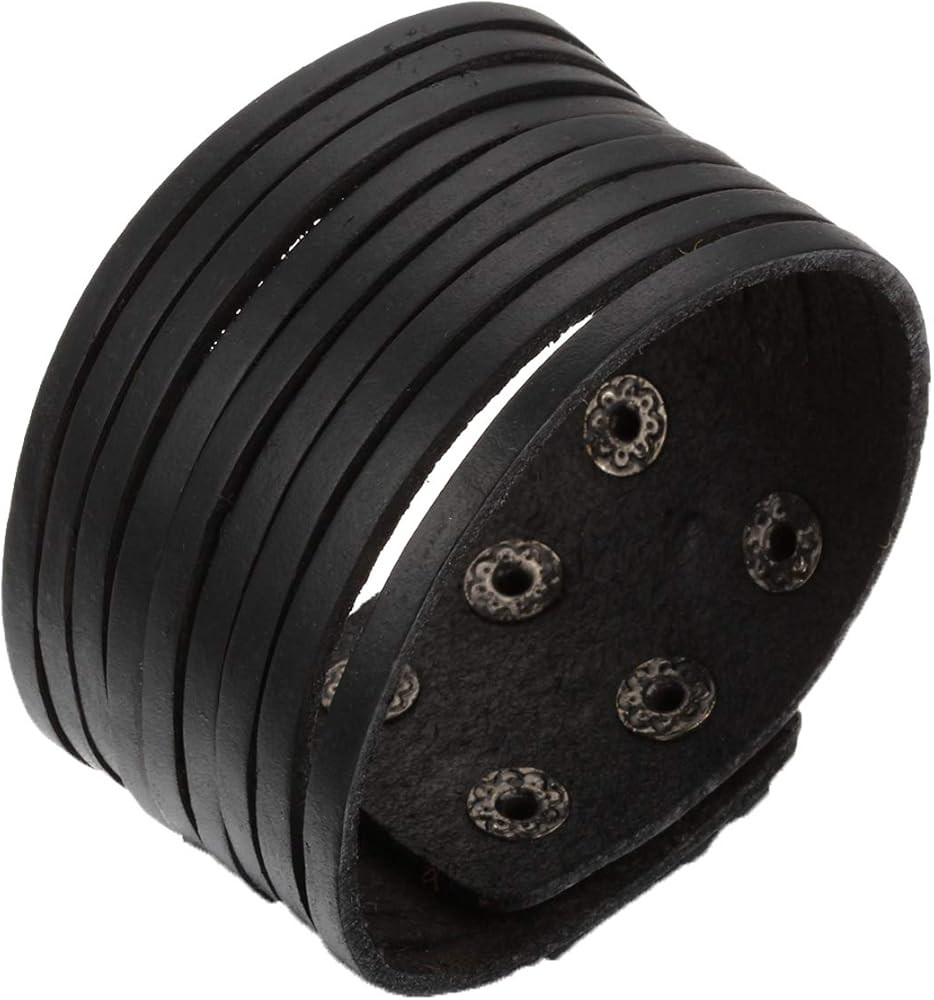 JewelryWe Bracciale da Uomo Donna Unisex Largo di Pelle PU regolabile Colore Marrone Nero | Amazon (IT)