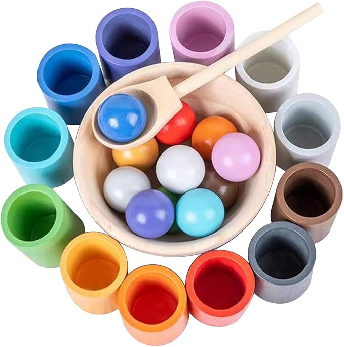 Rainbow Balls in Cups Toddler Montessori Toys for 3 Year Old Up, Kids Preschool Wooden Matching G... | Amazon (US)