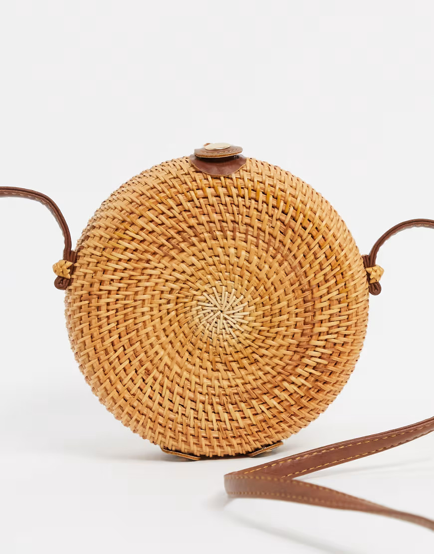 ASOS DESIGN emma circular rattan cross body bag-Brown | ASOS (Global)