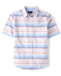 Mens Dad And Me Striped Chambray Button Up Shirt - coral | The Children's Place