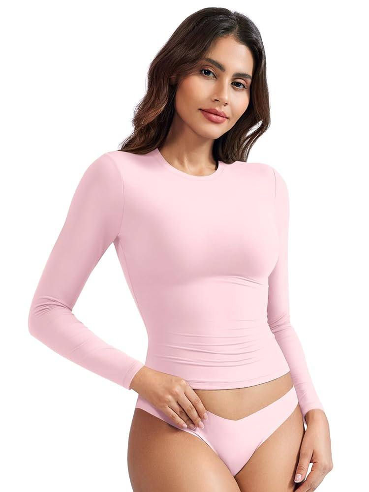 YEOREO Long Sleeve Shirts for Women y2k Tops Double Lined Basic Tee Crew Neck Going Out Sweeney W... | Amazon (US)