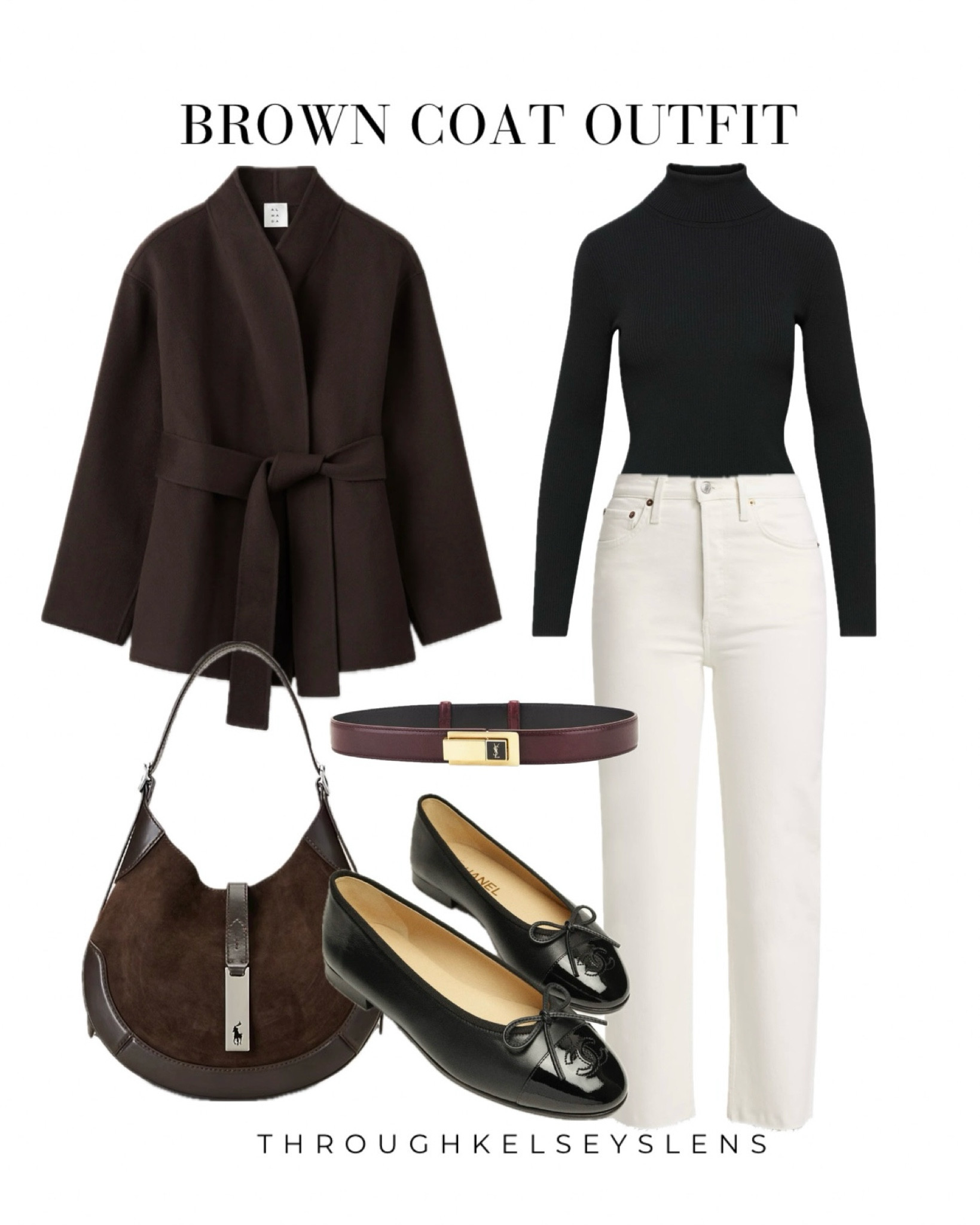 Brown coat outfit white jeans black turtleneck Ralph Lauren Polo ID suede purse Chanel black patent ballet flats Saint Laurent belt fall autumn outfit

#LTKStyleTip #LTKWorkwear #LTKItBag