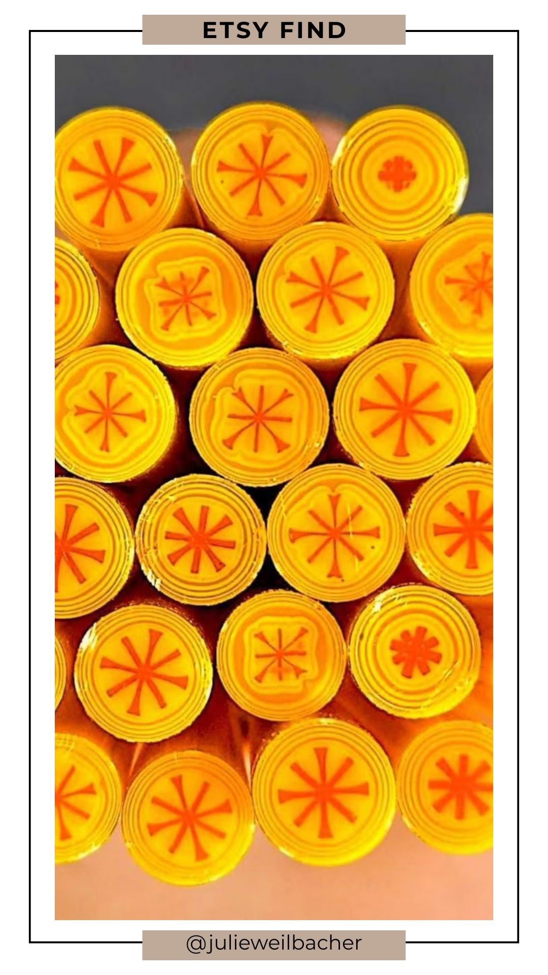 These retro-inspired glass rods and murrini are full of cheerful summer color in bright yellow and orange. ✨🍊 

With their whimsical, starburst-style design, they bring a fun, citrusy vibe to mosaic art, mixed media projects, and creative crafts.

I love keeping a variety of glass rods and murrini in my studio because they’re so versatile — sometimes they’re the star of the show, and other times they’re the perfect little detail that adds depth and interest. Bold, eclectic, and full of personality.

For mosaic tips, tutorials, inspiration, and so much more please visit my YouTube channel: YouTube.com/julieweilbacher, and follow @julieweilbacher on Instagram for all things mosaic art.

#mosaic #glassart #retrodecor #summerdecor #etsy #creativefinds #mixedmediaart #colorinspo #citrusdecor #crafting #citrusart

#LTKSeasonal #LTKHome