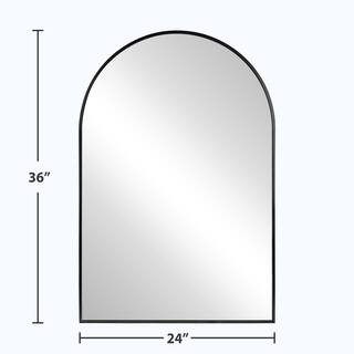 24 in. W x 36 in. H Arched Black Aluminum Alloy Framed Wall Mirror Decorative Wall Mirror | The Home Depot