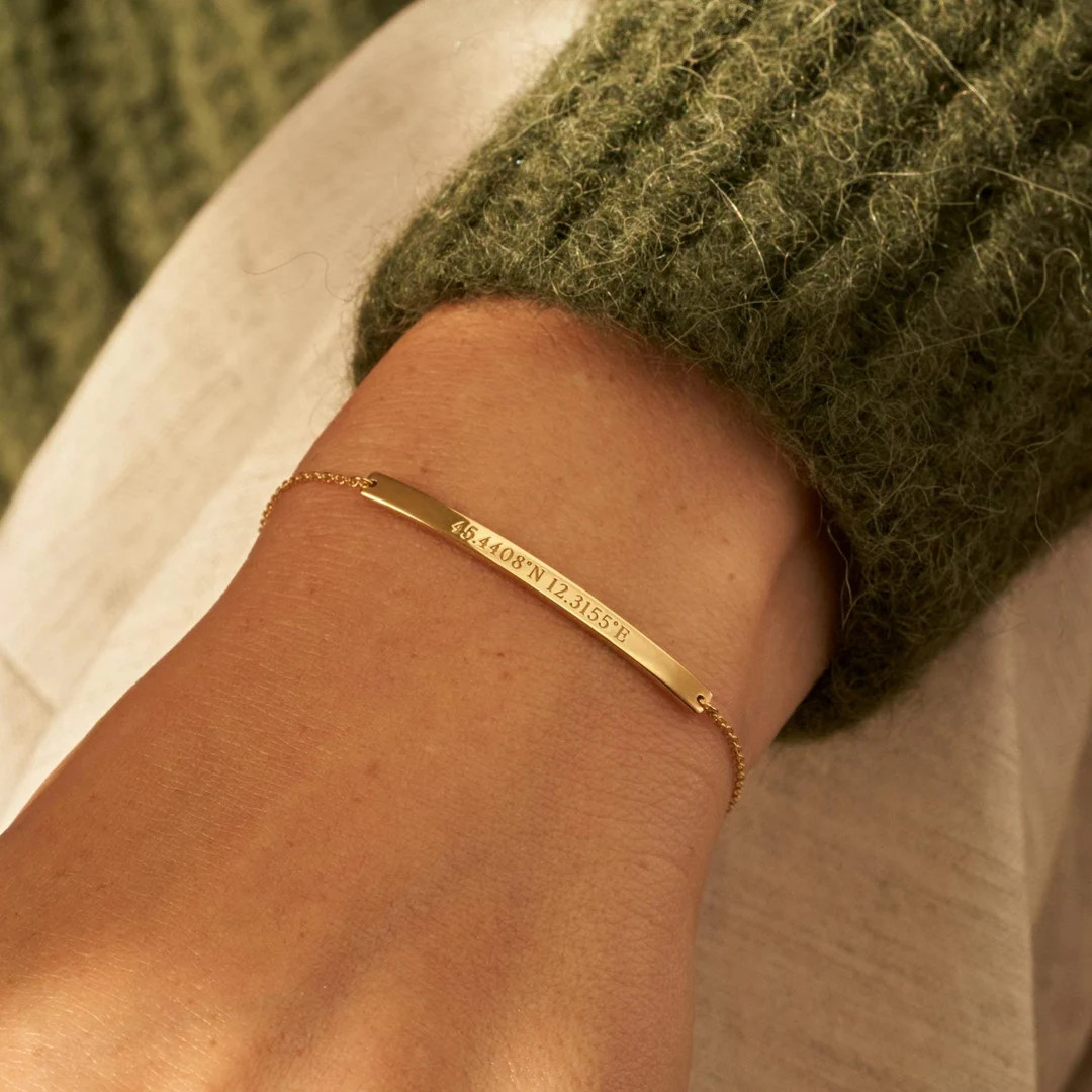Custom Coordinates Bracelet by Gracepersonalized Engraved Coordinates and Message Bar Bracelet EA... | Etsy (US)